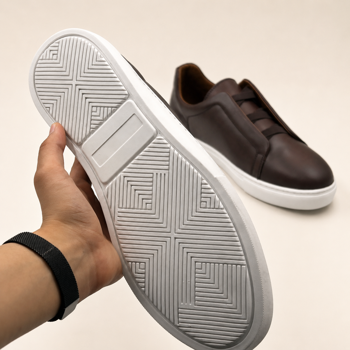 Sneakers Homme en Cuir Véritable Sans Lacets