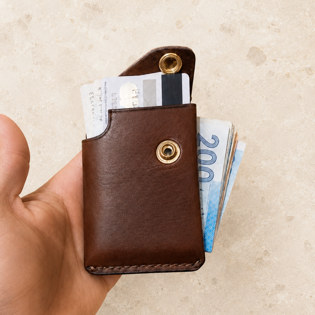 Portefeuille Compact en Cuir Véritable