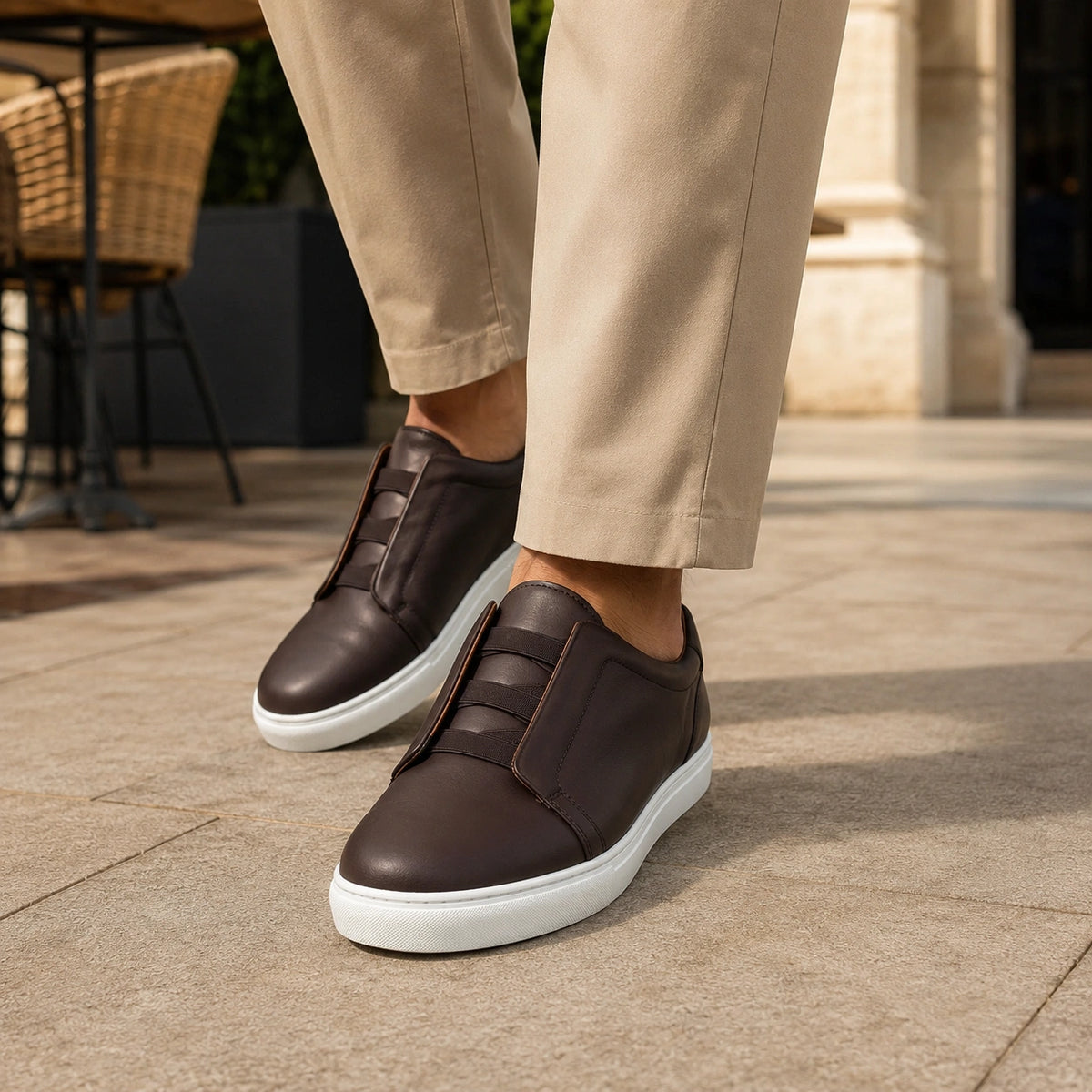 Sneakers Homme en Cuir Véritable Sans Lacets