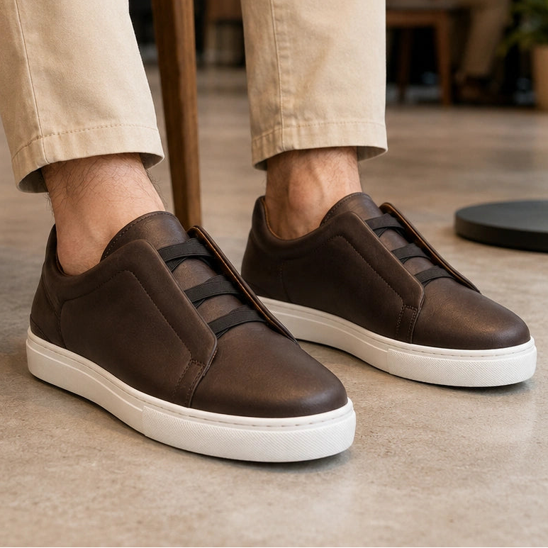 Sneakers Homme en Cuir Véritable Sans Lacets