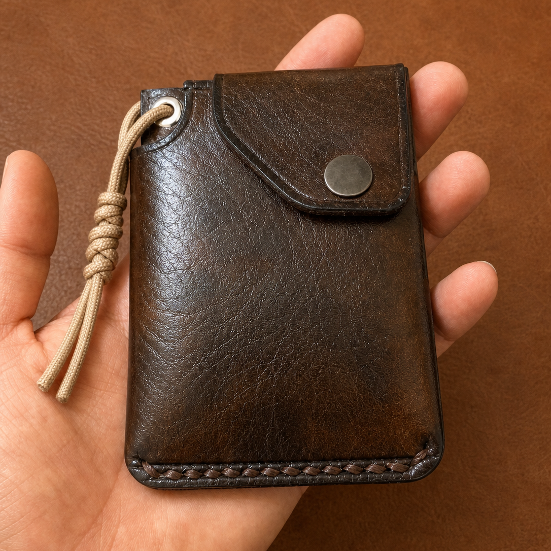 Portefeuille Compact en Cuir Véritable