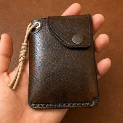Portefeuille Compact en Cuir Véritable