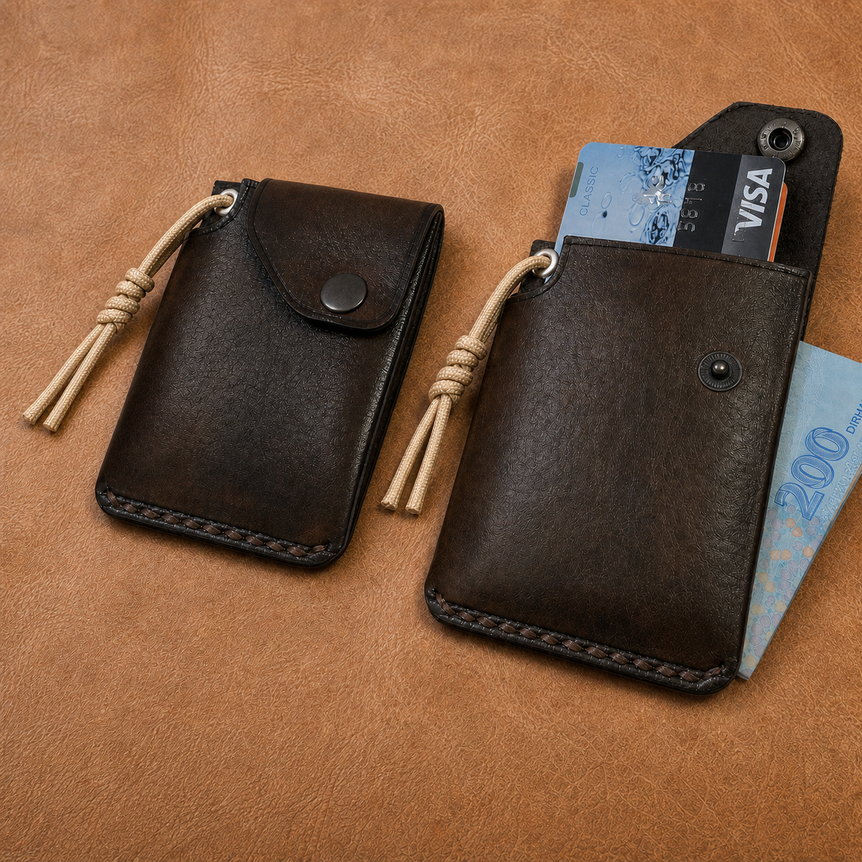 Portefeuille Compact en Cuir Véritable
