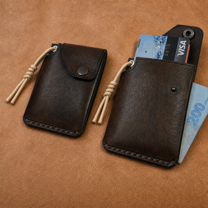 Portefeuille Compact en Cuir Véritable